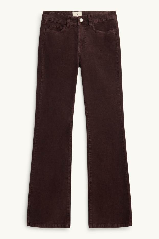 Dona - Pantalons de pana - mid waist - acampanats - marró fosc