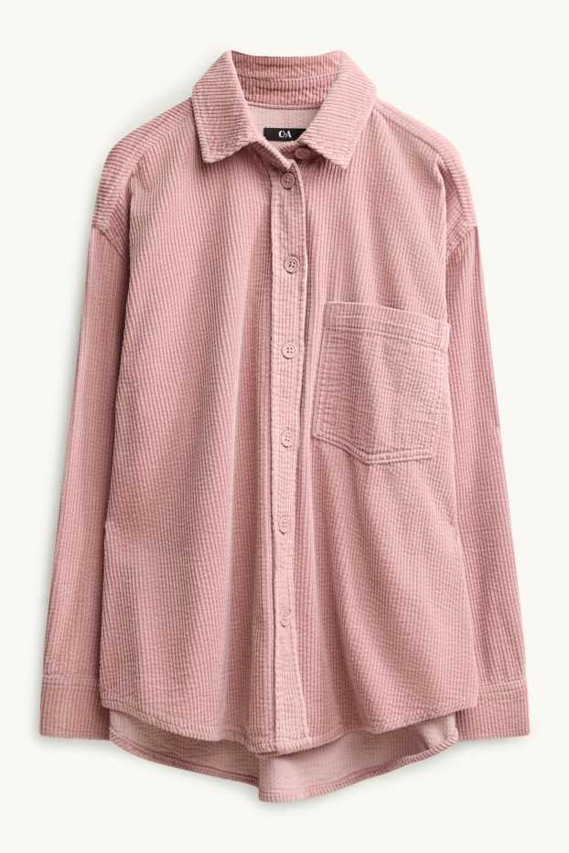 Women - Corduroy shirt blouse - textured - rose