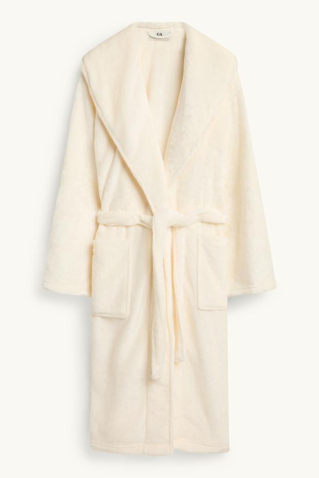 Donna - Accappatoio di pile con cappuccio - bianco crema