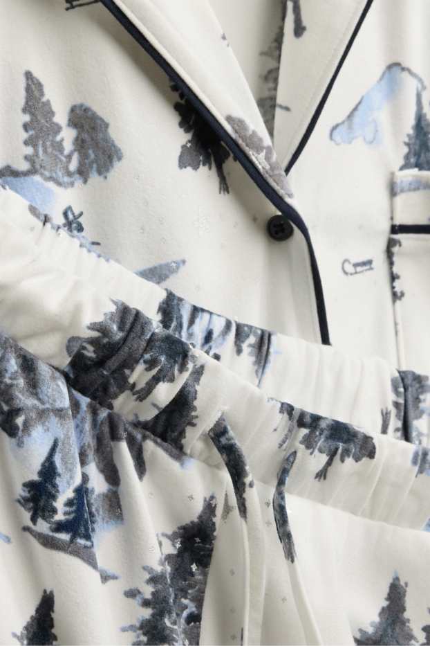 Damen - Fleece-Pyjama - gemustert - weiß / blau