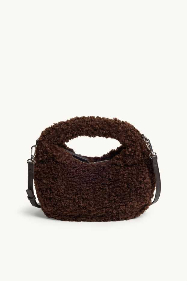 Donna - Borsa a tracolla in pelo teddy con spallaccio staccabile - marrone