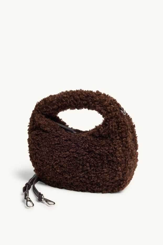 Donna - Borsa a tracolla in pelo teddy con spallaccio staccabile - marrone