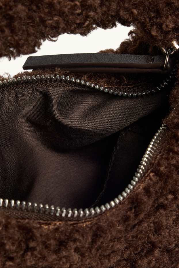 Donna - Borsa a tracolla in pelo teddy con spallaccio staccabile - marrone