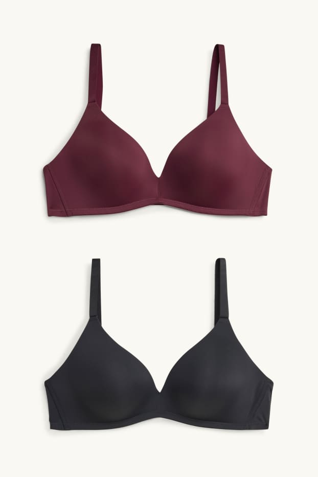 Dámské - Multipack 2 ks - podprsenka bez kostic - s vycpávkami - bordeaux/černá