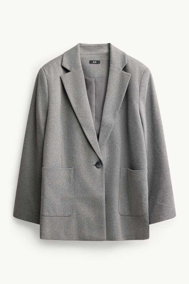 Femmes - Blazer long - regular fit - finition texturée - gris chiné