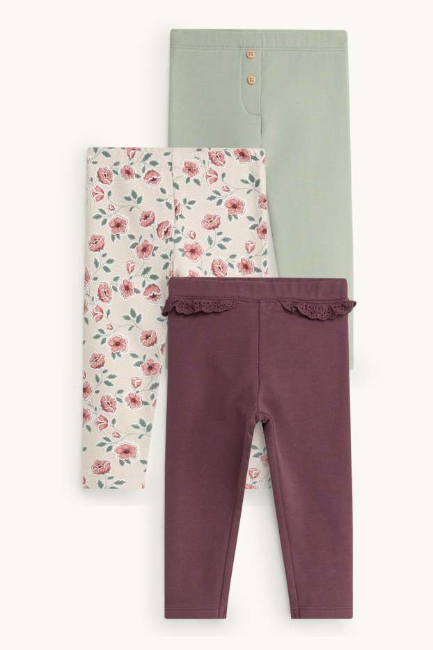 Neonate - Confezione da 3 - leggings termici per neonate - verde chiaro