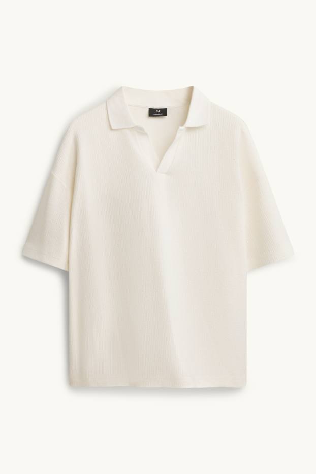 Hommes - Polo en maille - Oversize - finition texturée - blanc crème