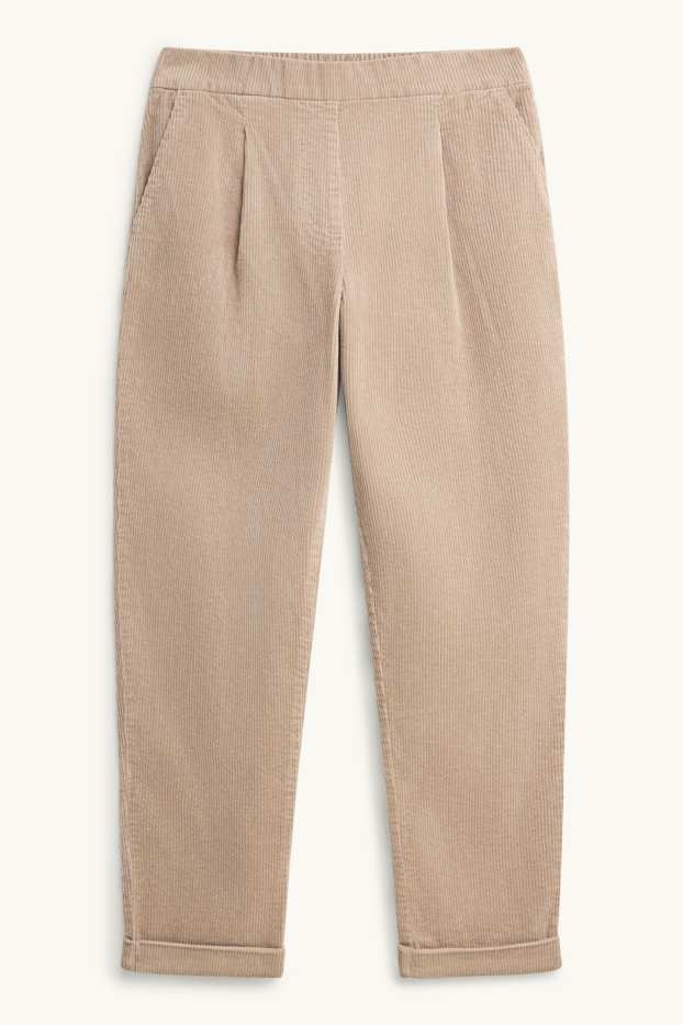 Femmes - Pantalon en velours côtelé - high waist - tapered fit - LYCRA® - beige