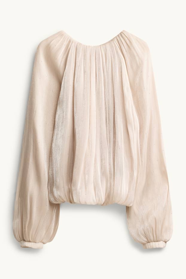 Dames - Blouse van chiffon met strass-steentjes - licht beige