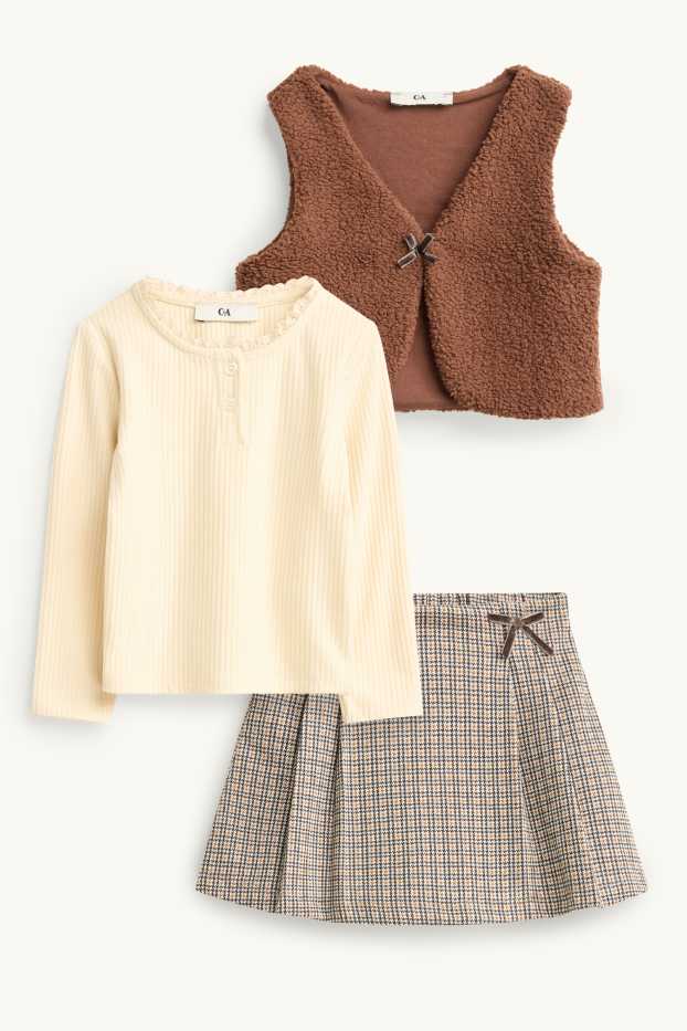 Nena - Llaç - conjunt - armilla, samarreta de mànigues llargues i faldilla pantaló - 3 peces - marró/beix
