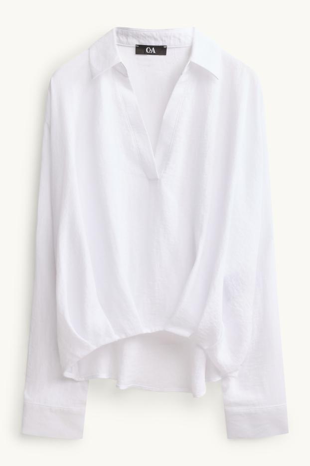 Donna - Blusa con scollo a V - bianco neve