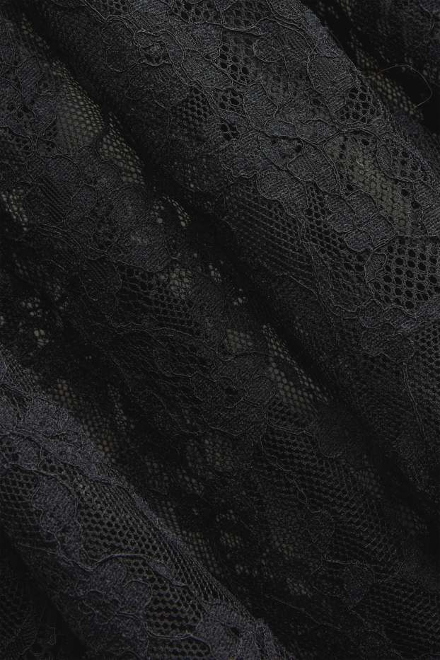Dames - Blouse van kant, met drapering - zwart
