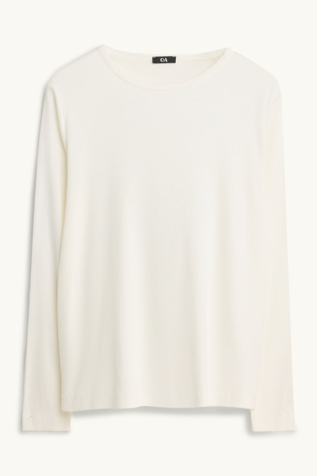 Damen - Langarmshirt - Slim Fit - gerippt - weiss