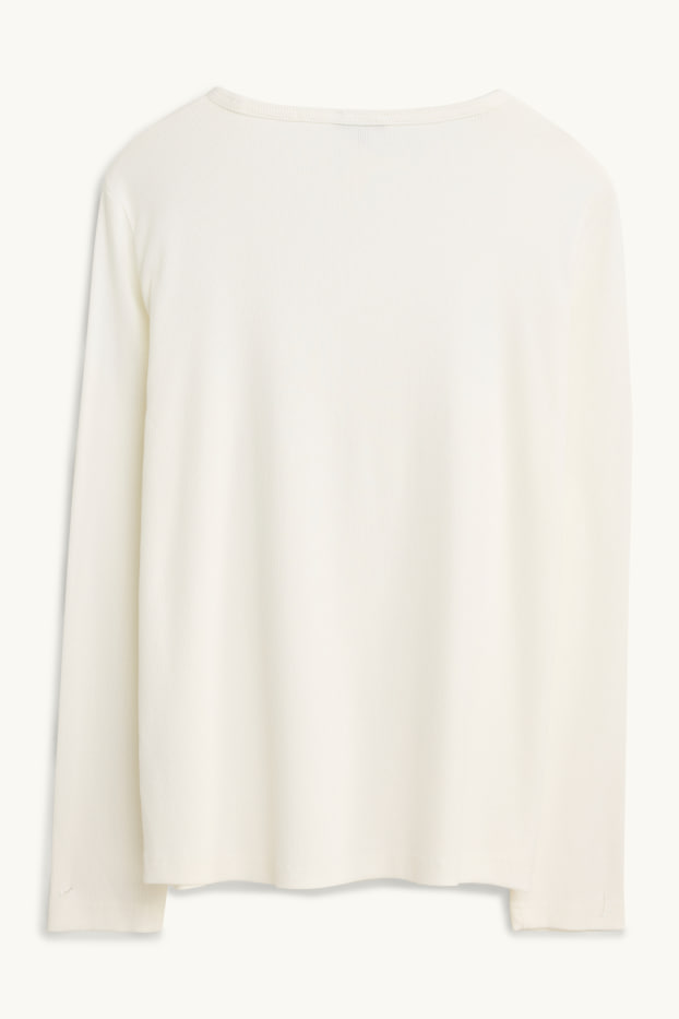 Damen - Langarmshirt - Slim Fit - gerippt - weiss