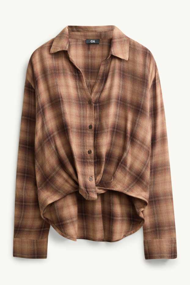 Dames - Overhemdblouse - geruit - bruin / beige