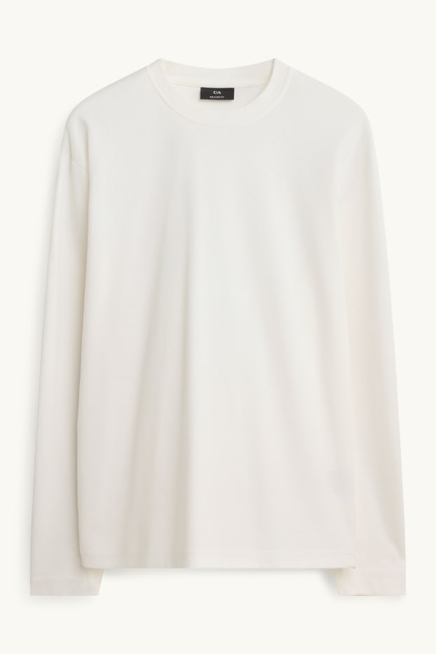 Herren - Langarmshirt - Relaxed Fit - schneeweiss