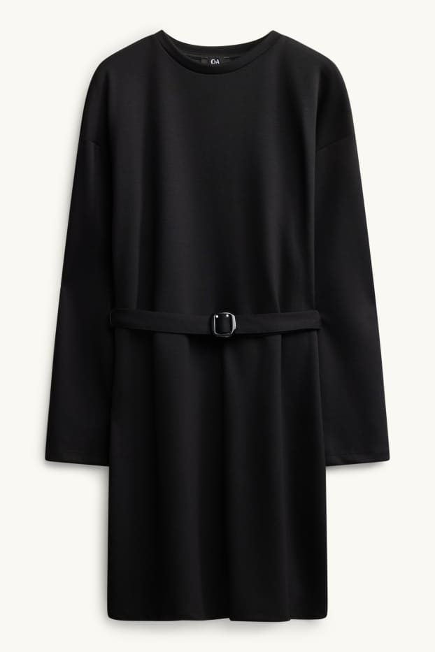 Damen - Fit & Flare Kleid mit Gürtel - schwarz