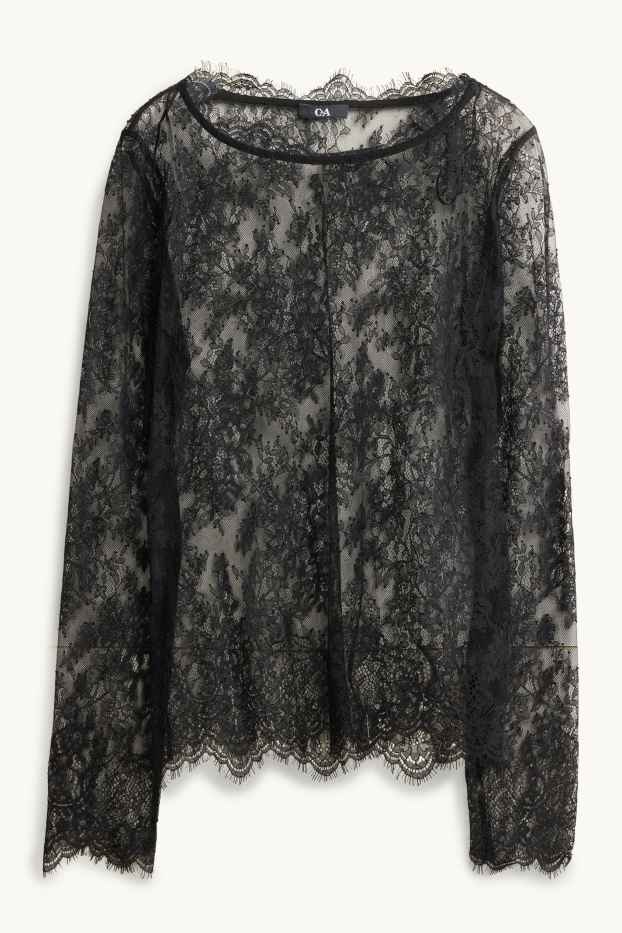 Dames - Blouse van kant - zwart