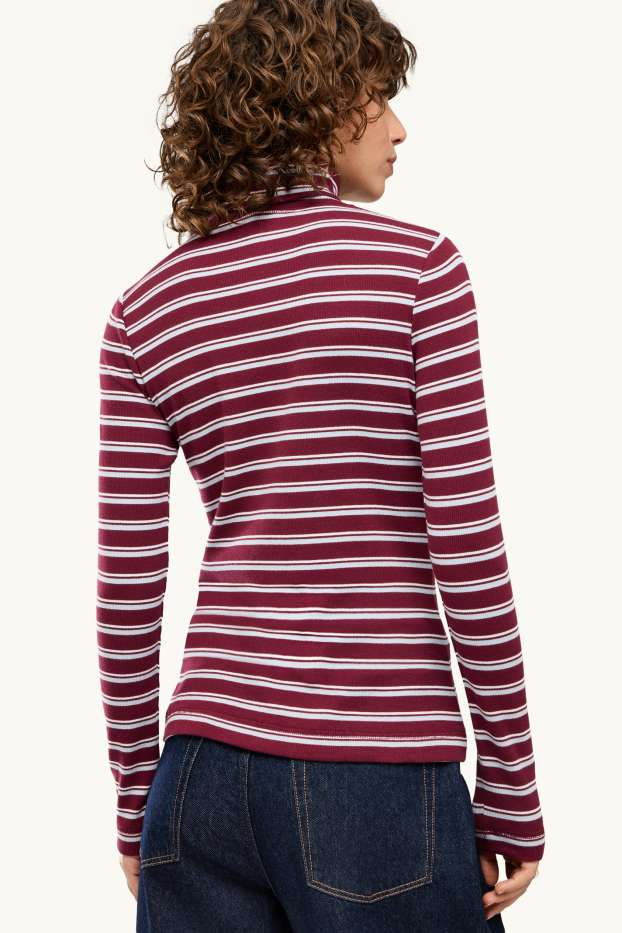 Dona - Samarreta de mànigues llargues - slim fit - de ratlles - bordeus/blanc