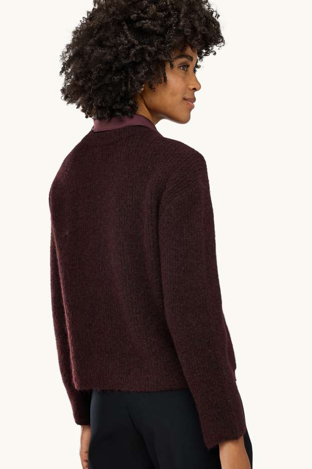 Damen - Strickpullover - gerippt - bordeaux