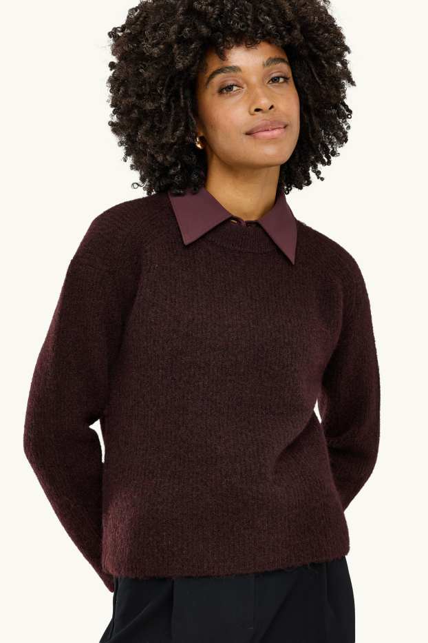 Damen - Strickpullover - gerippt - bordeaux