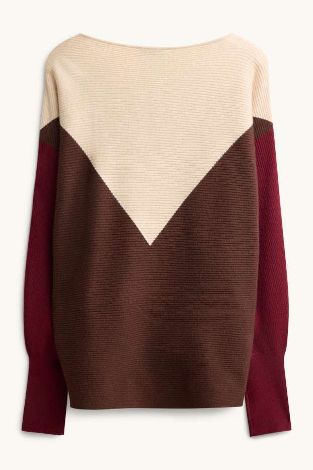 Damen - Pullover - gerippt - beige / braun