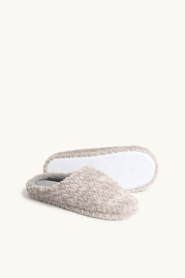 Dames - Pantoffels van imitatiebont - met structuur - beige