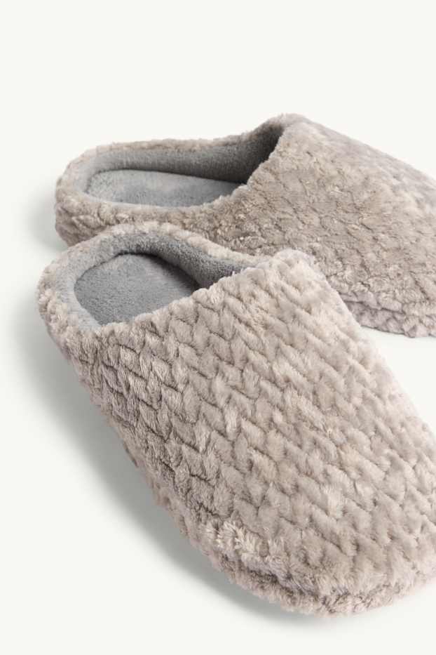 Dames - Pantoffels van imitatiebont - met structuur - beige