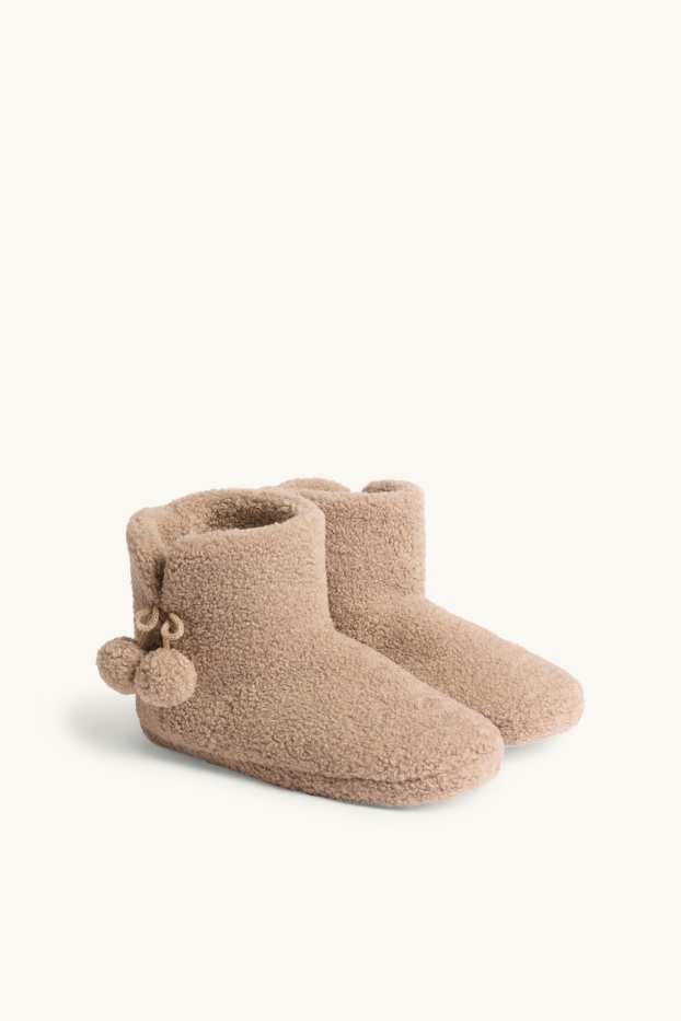 Dames - Pantoffels van teddybont - beige