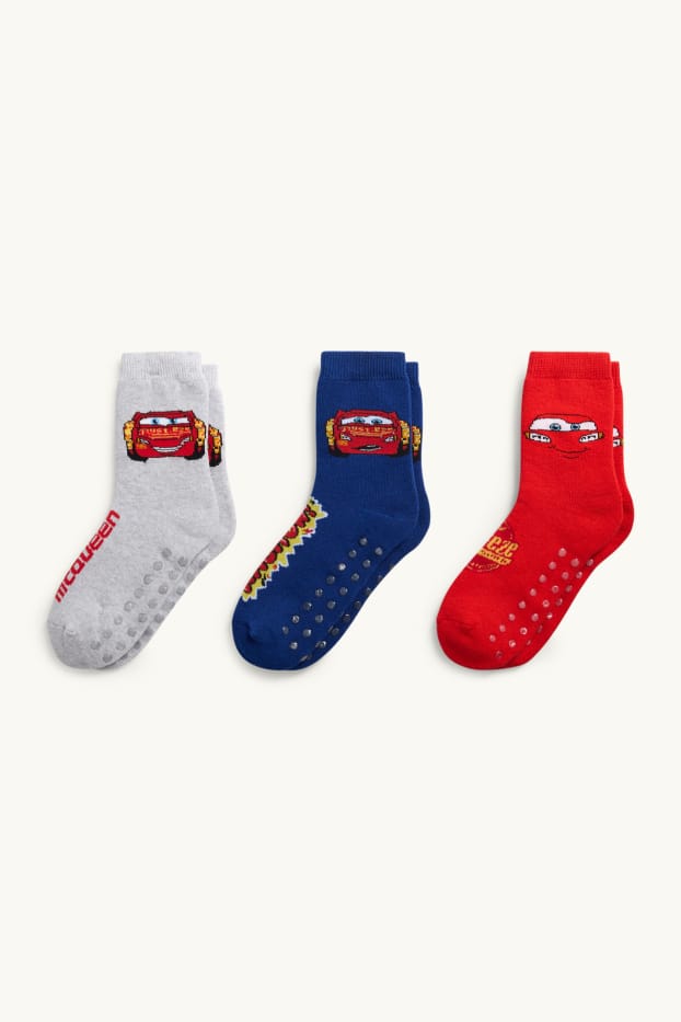 Děti - chlapci - Multipack 3 ks - Auta - ponožky s nopky - červená/modrá