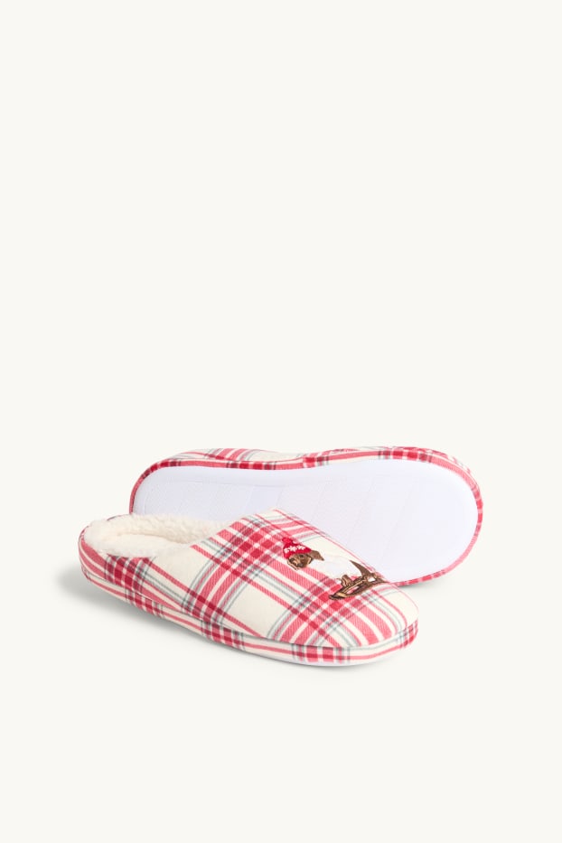 Women - Christmas slippers - check - cremewhite