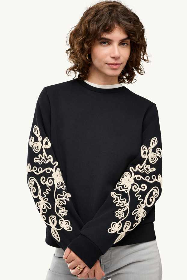 Femmes - Sweat - brodé - noir / beige