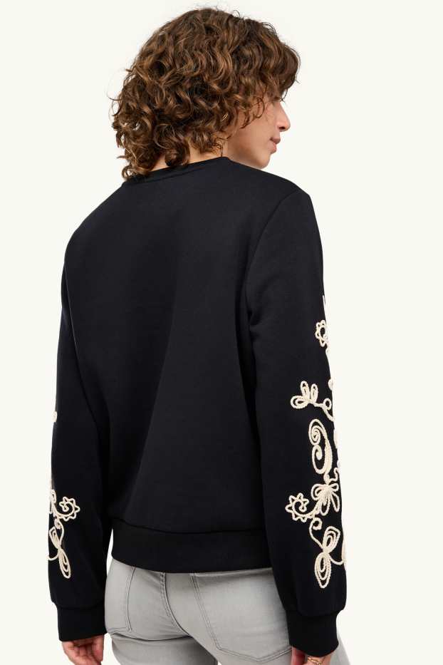 Femmes - Sweat - brodé - noir / beige