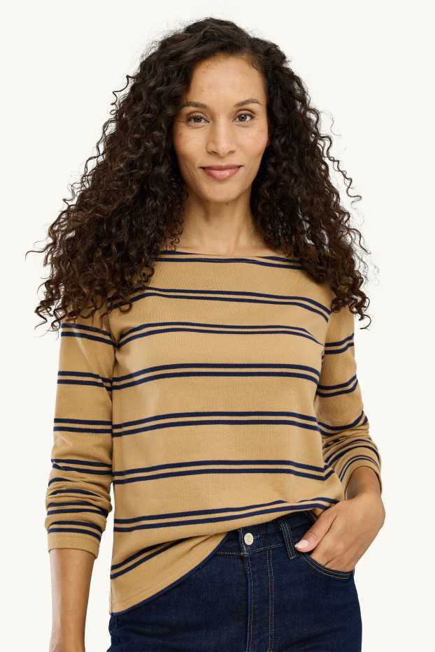 Damen - Langarmshirt - Regular Fit - gestreift - hellbraun