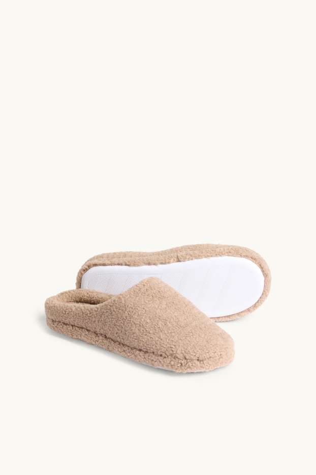 Dames - Pantoffels van teddybont - beige