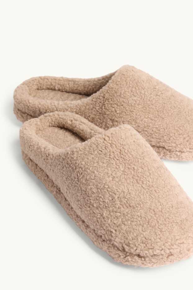 Dames - Pantoffels van teddybont - beige
