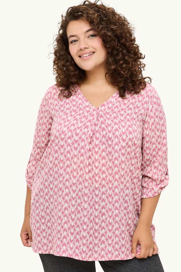 Dames - Blouse met V-hals - met patroon - fuchsiarood / roze