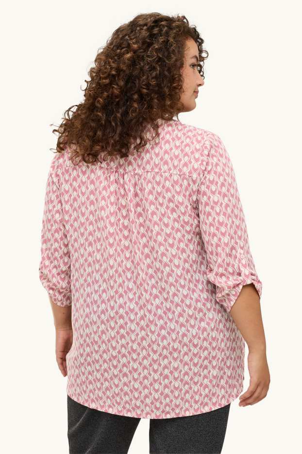 Dames - Blouse met V-hals - met patroon - fuchsiarood / roze