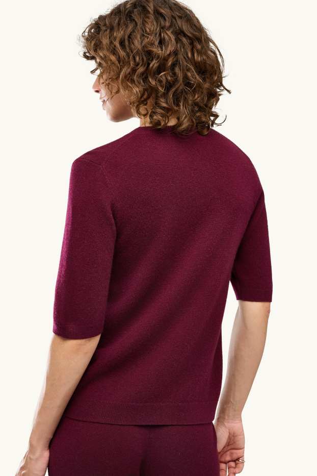 Donna - Maglione in cashmere - a maniche corte - bordeaux