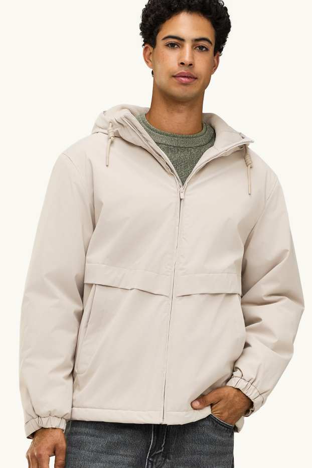 Heren - Jas met capuchon - gevoerd - licht beige