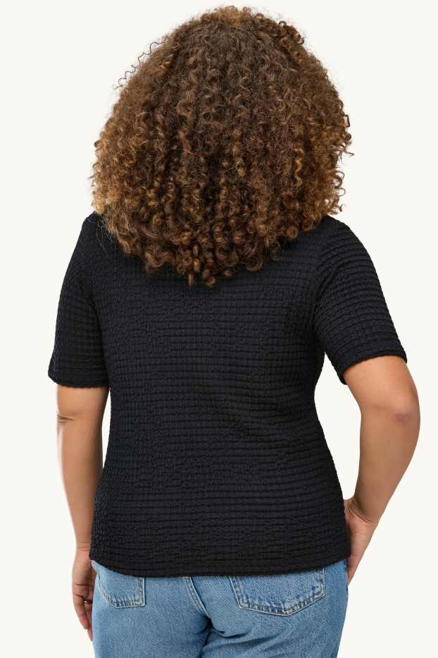 Donna - T-shirt - regular fit - tessuto tramato - nero