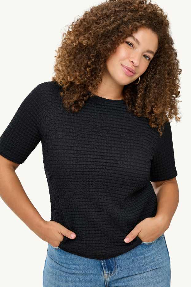 Donna - T-shirt - regular fit - tessuto tramato - nero