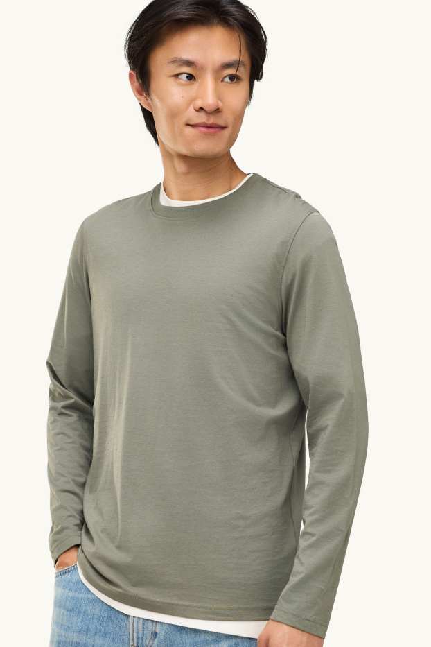 Heren - Longsleeve - regular fit - kaki
