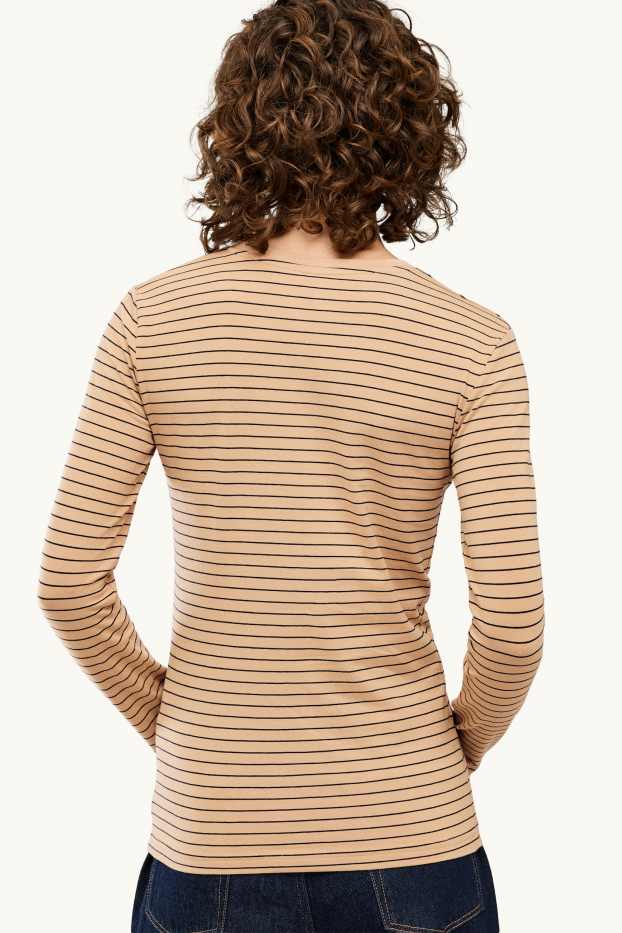 Dames - Longsleeve - slim fit - gestreept - beige / blauw
