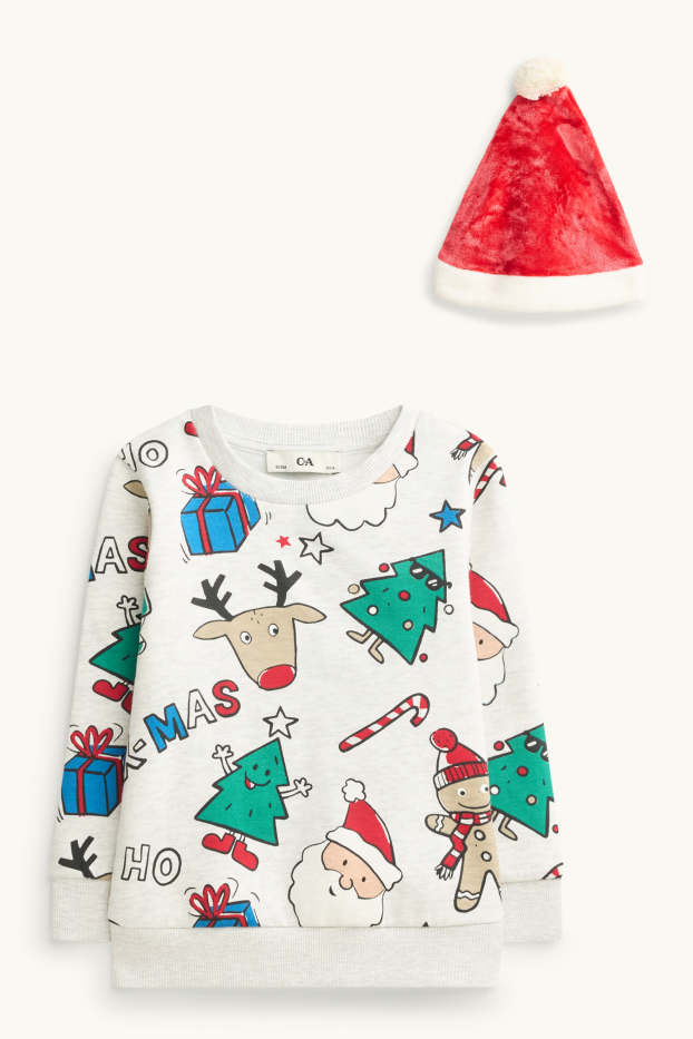 Kinderen: jongens - Kerstset - sweatshirt en muts - 2-delig - lichtgrijs