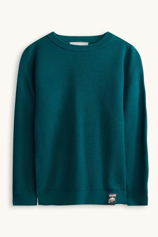 Kinder Jungen - Pullover - gerippt - dunkeltürkis