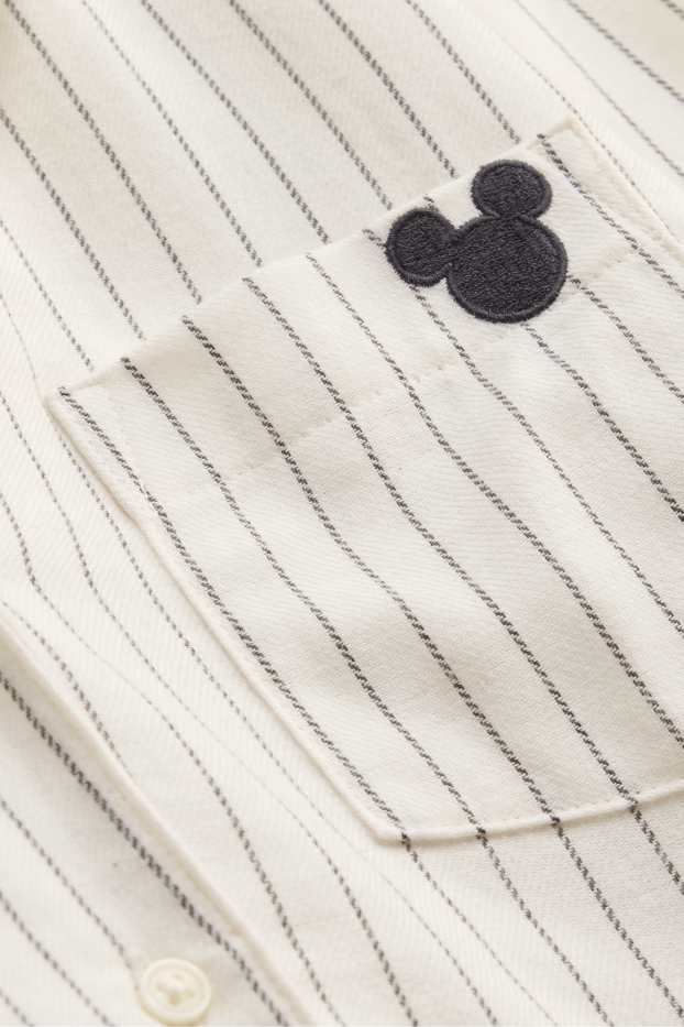 Women - Flannel pyjamas - striped - Mickey Mouse - white / black
