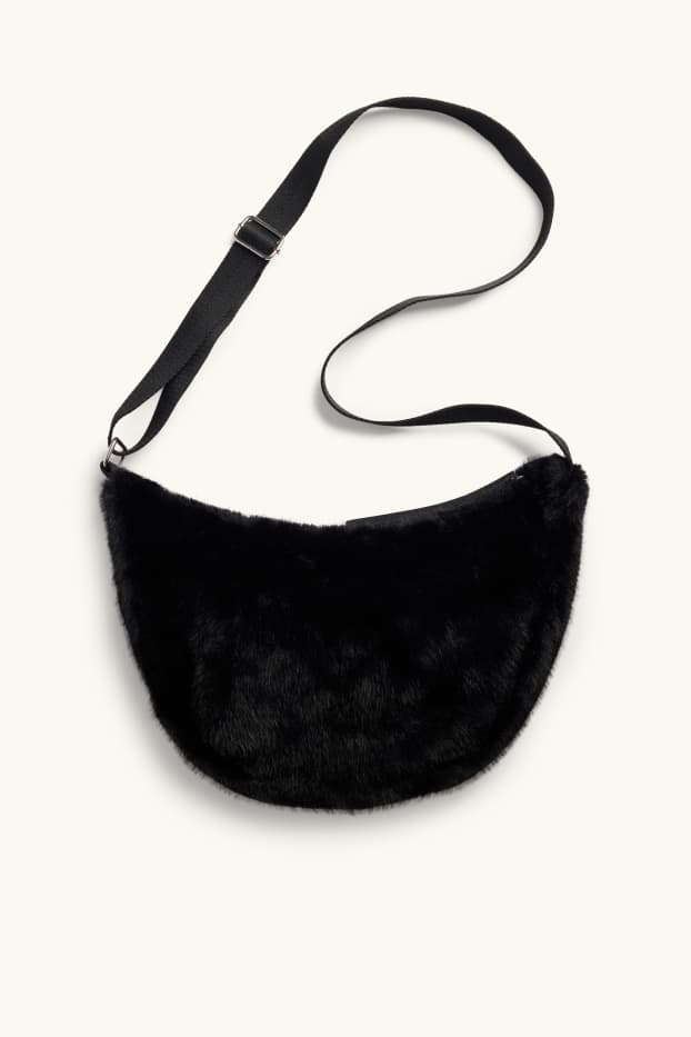 Women - Faux fur shoulder bag - black
