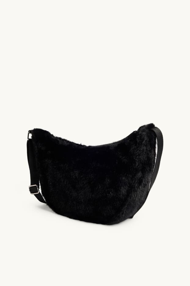 Women - Faux fur shoulder bag - black