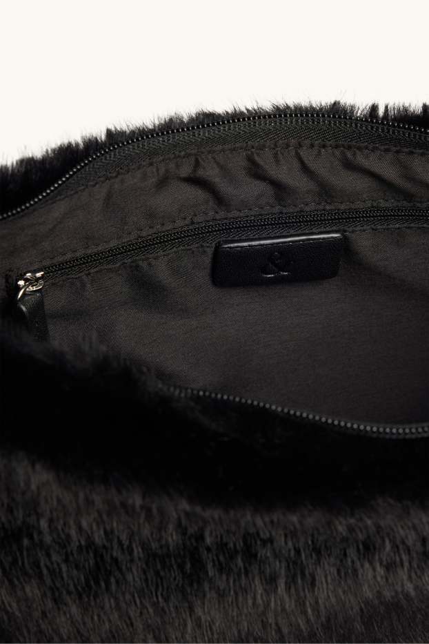 Women - Faux fur shoulder bag - black